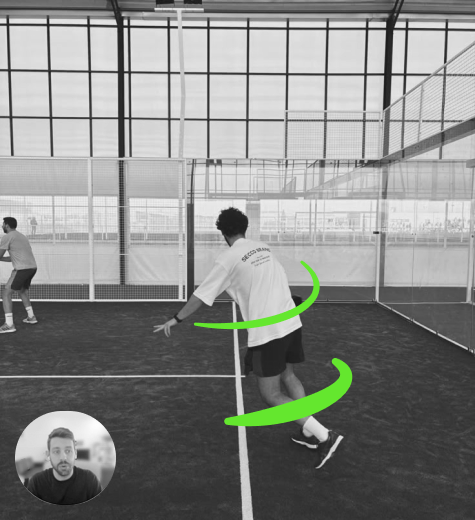 Two padel players at the net during a match